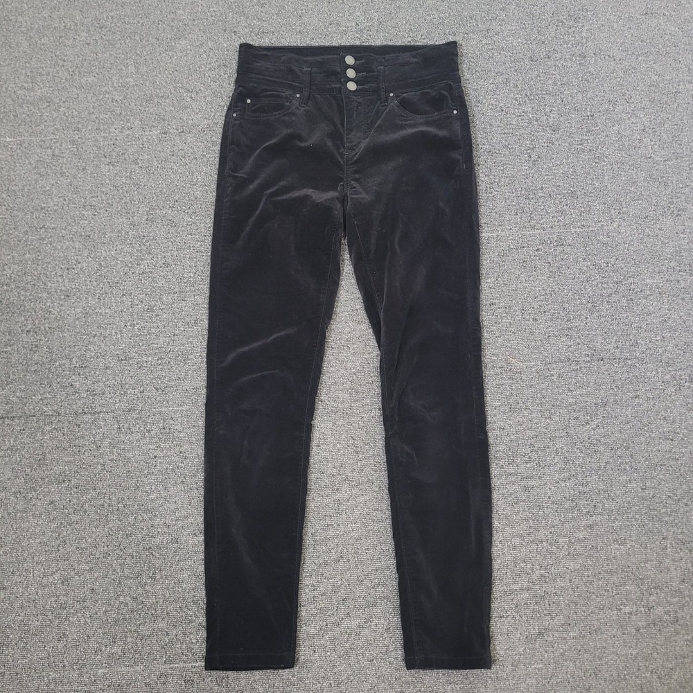 Ann Taylor 2 High Rise Skinny Pants Womens Black Velvet 3-Button Fly Stretch